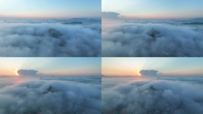 清晨日出迷雾下的厦门鼓浪屿4K航拍-3