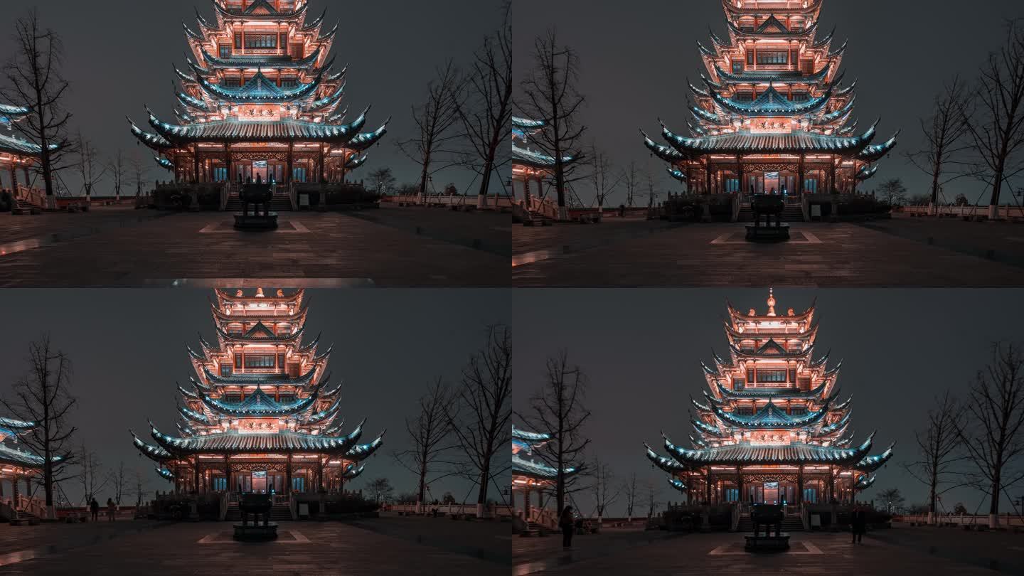 8K城市古建筑夜景延时摄影