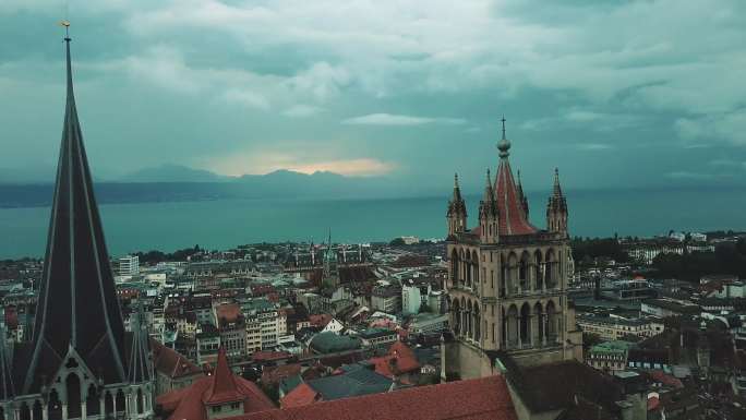4K航拍瑞士城市教堂