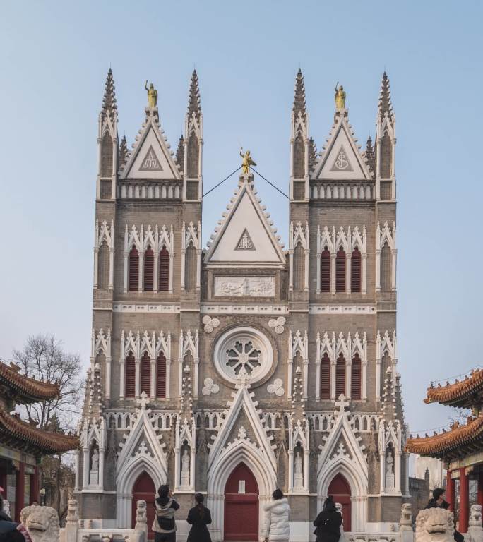 北京西什库教堂延时摄影-竖版