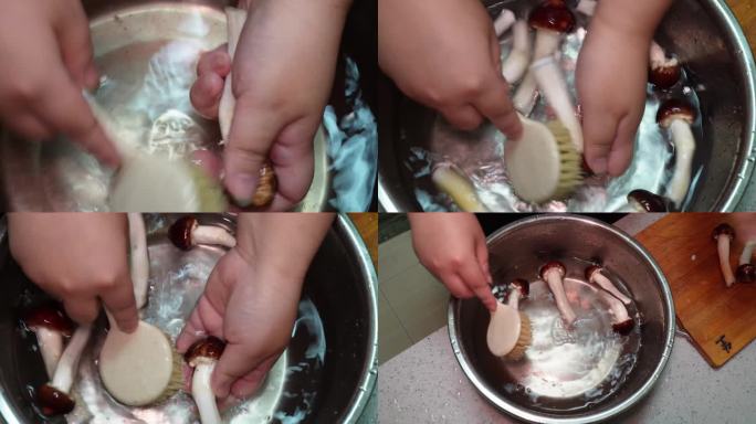 镜头合集洗蘑菇切蘑菇切松茸(2)