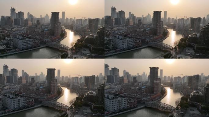 4K原素材-航拍上海苏州河、浙江中路桥