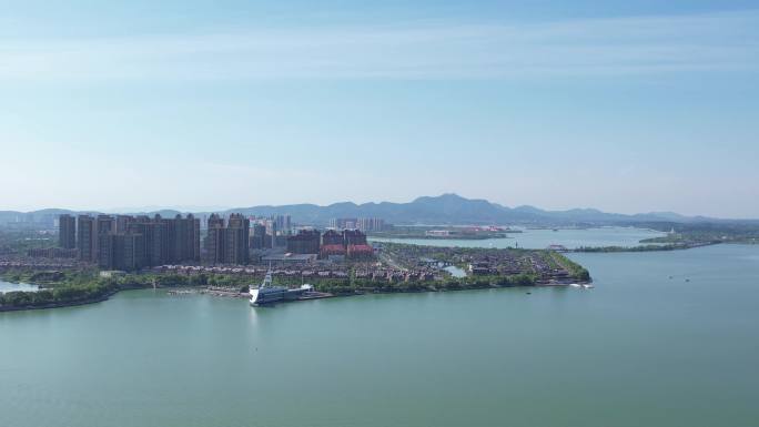 4K常德柳叶湖景区湖心岛航拍大景