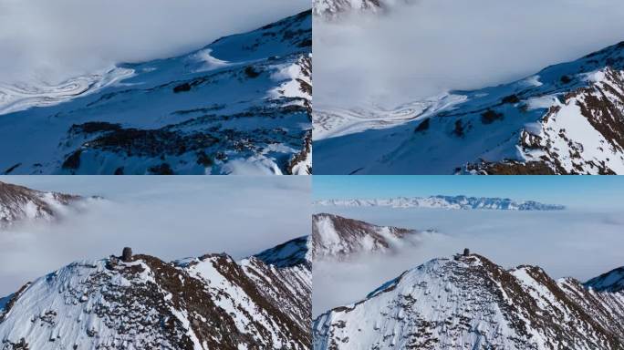 自然风景雪域高原航拍白雪皑皑冰雪夹金山