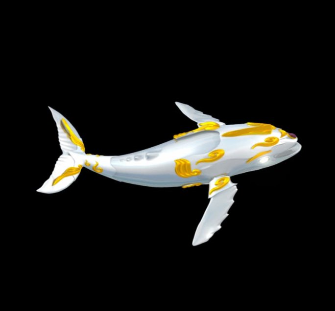金色鲸鱼游戏游泳动作带通道三维动画卡通