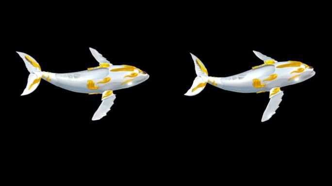 金色鲸鱼游戏游泳动作带通道三维动画卡通