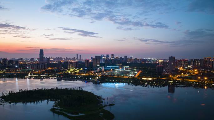 大气航拍延时成都兴隆湖夜景