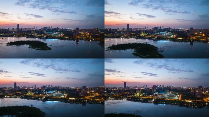 大气航拍延时成都兴隆湖夜景