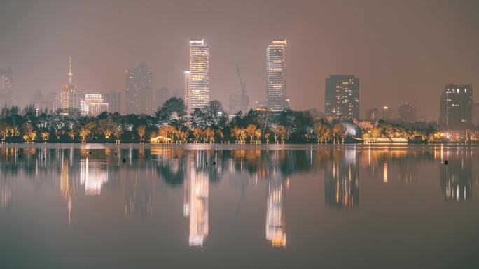 南京玄武湖与金茂广场写字楼夜景延时