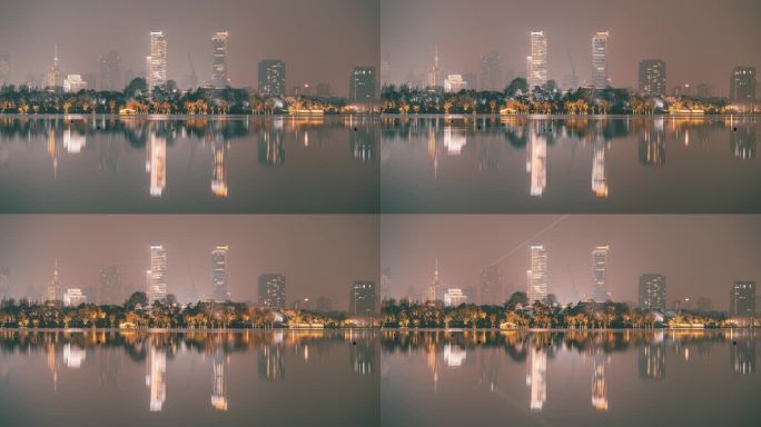 南京玄武湖与金茂广场写字楼夜景延时