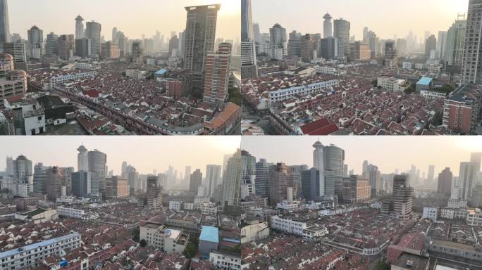 4K原素材-航拍上海旧房拆迁改建