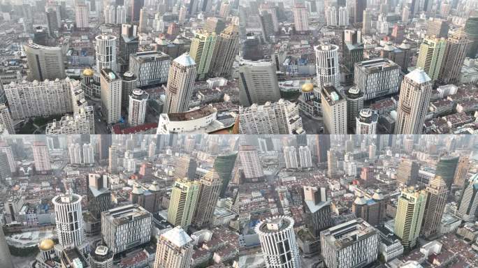 4K原素材-航拍上海南京中路商圈