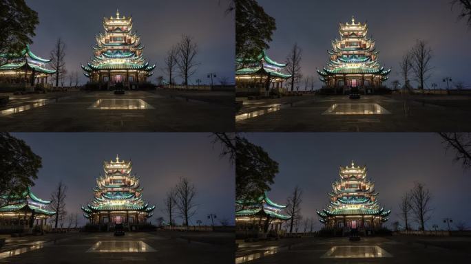 8K城市古建筑夜景延时摄影4