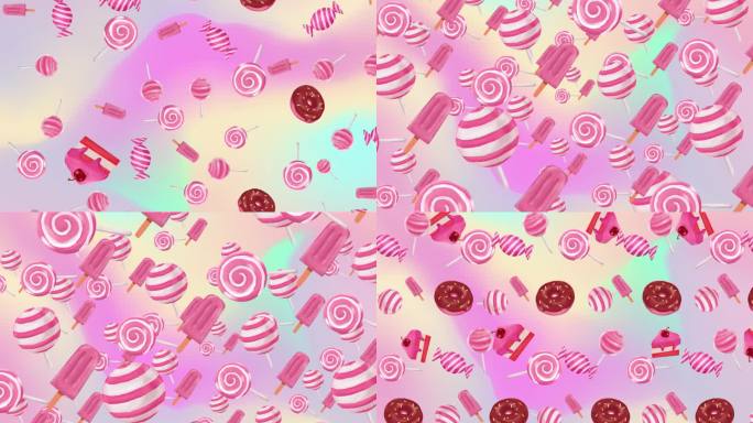 三款六一粉色系糖果甜品冰淇淋卡通背景