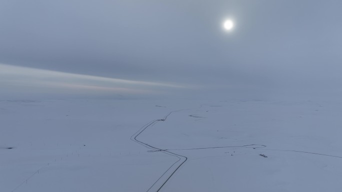 航拍呼伦贝尔草原苍茫雪景