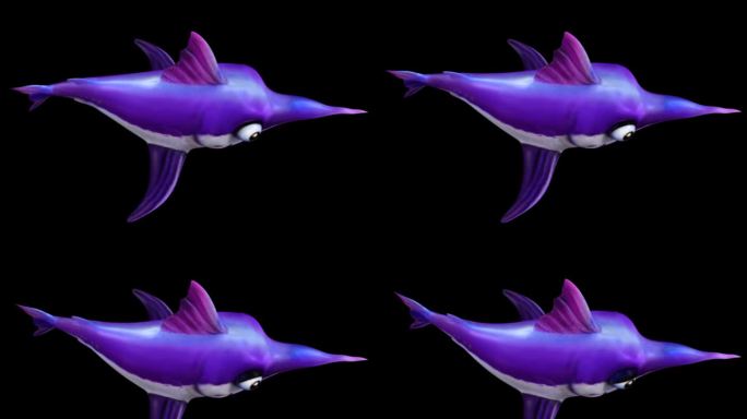 尖嘴鱼剑鱼游戏游泳动作带通道三维动画卡通