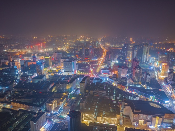 郑州二七区市中心航拍延时摄影夜景