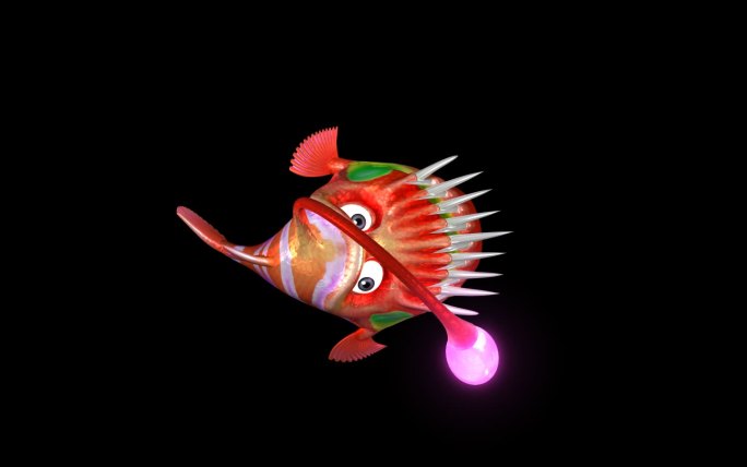 灯笼鱼恶魔鱼游泳动作带通道三维动画卡通