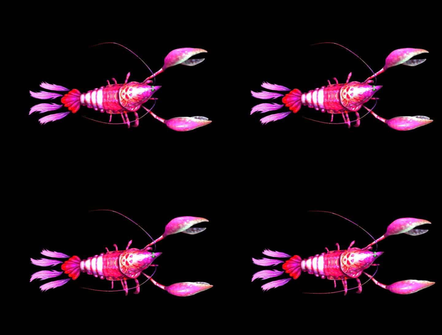 龙虾游戏角色游泳动作带通道三维动画卡通