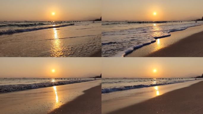 无人沙滩上的海边日落夕阳