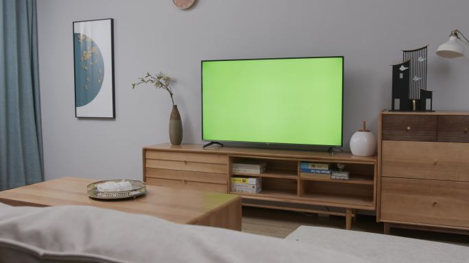 客厅电视机绿幕抠像空镜
