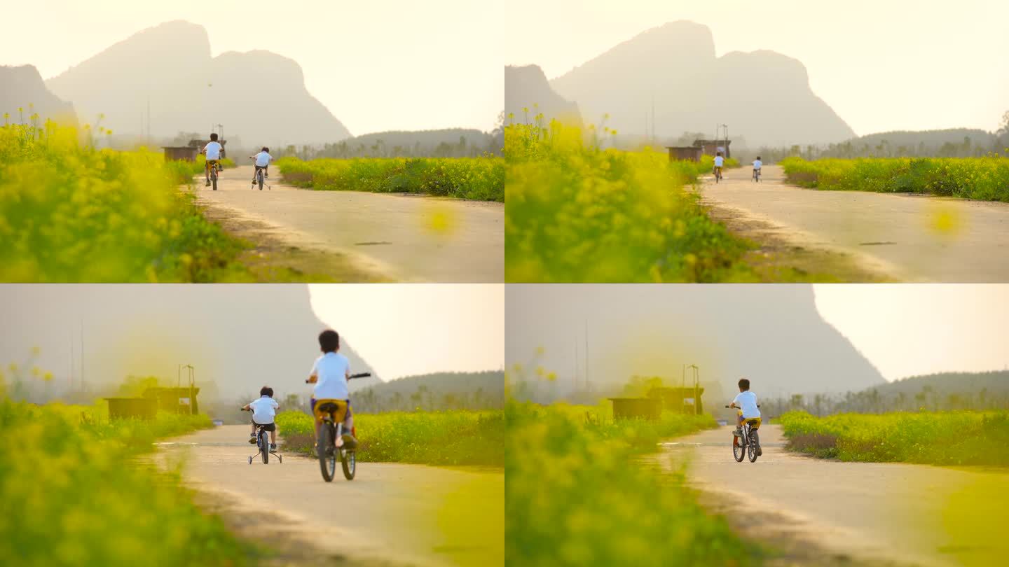 小孩骑自行车童年回忆回家路上