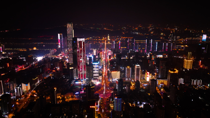 长沙市中心夜景灯光延时4K航拍