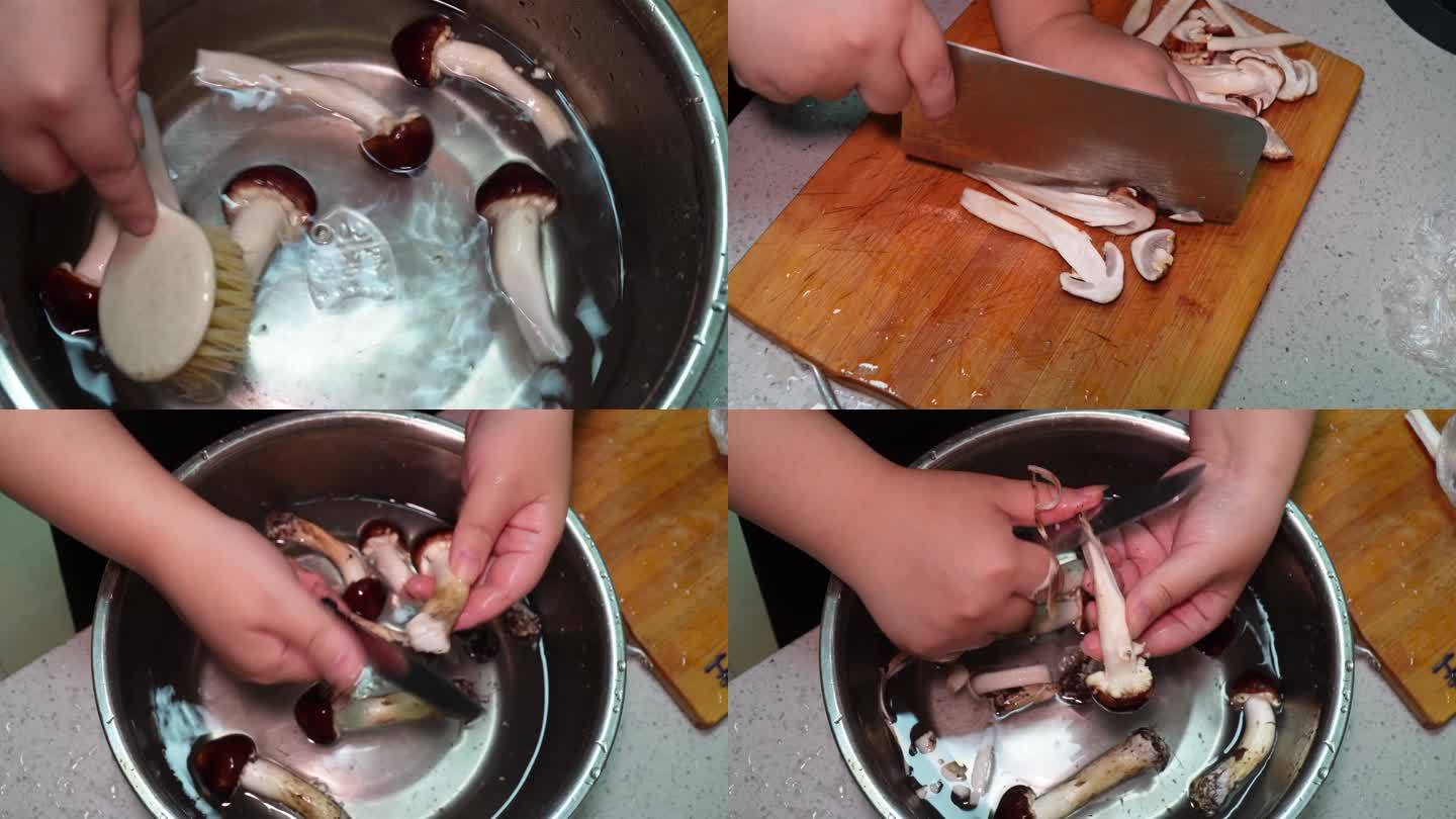 镜头合集洗蘑菇切蘑菇切松茸(1)