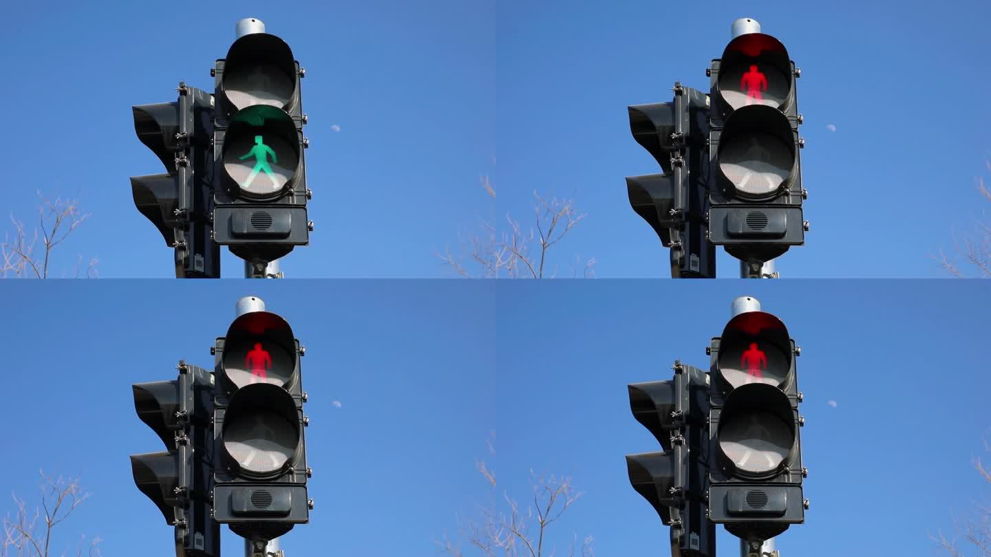 人行道绿灯变红灯，红灯变绿灯视频素材