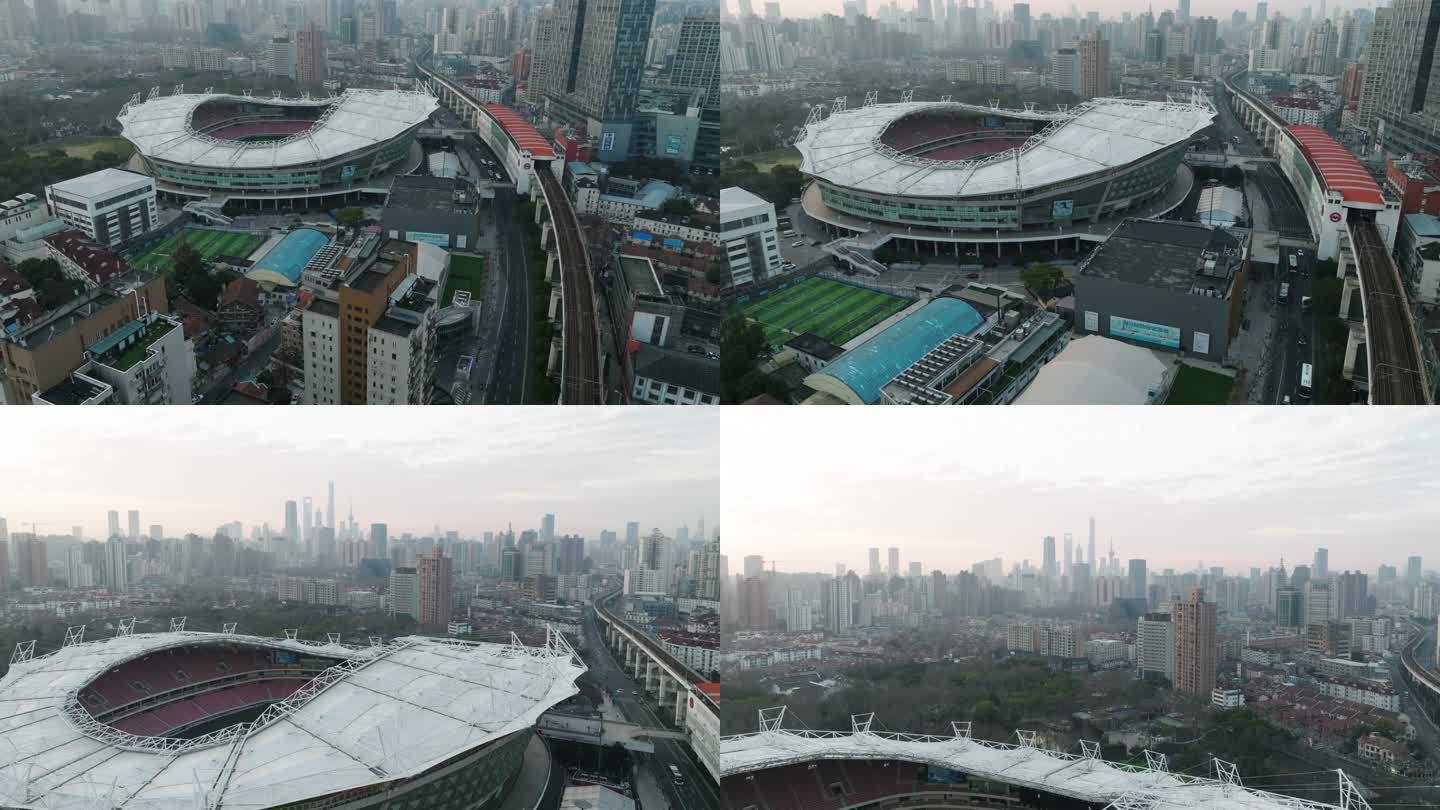 上海虹口足球场日出航拍