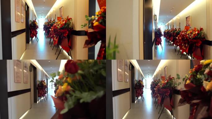 走廊过道里的花篮祝贺