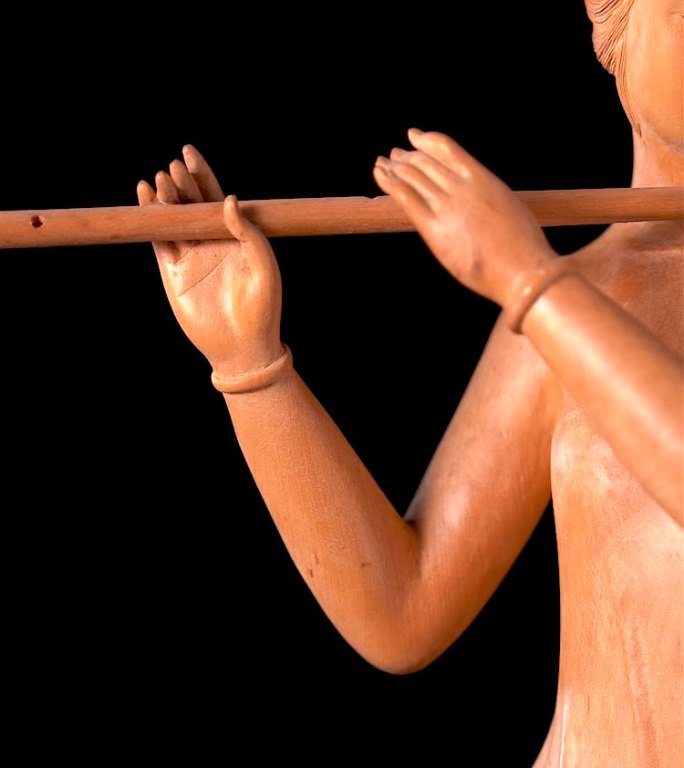 美女吹笛子木头木雕雕刻木座特写展示工艺品