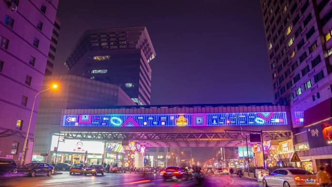 崇文门新世界百货连廊北京夜景延时4K