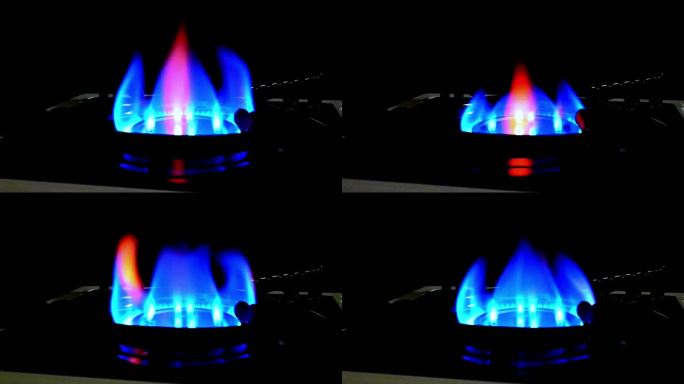 煤气瞬间打着火-红色蓝色的火苗
