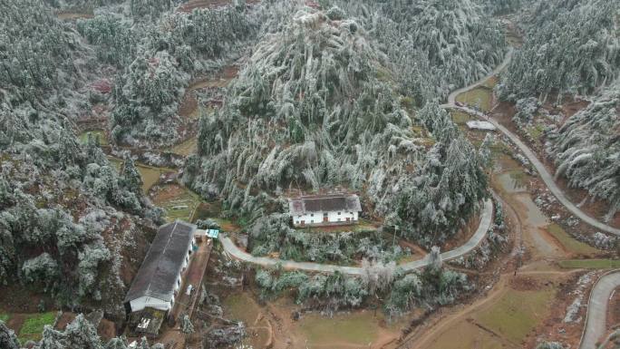 南方雾淞奇观冬天山路隐居水库湖泊冰锥