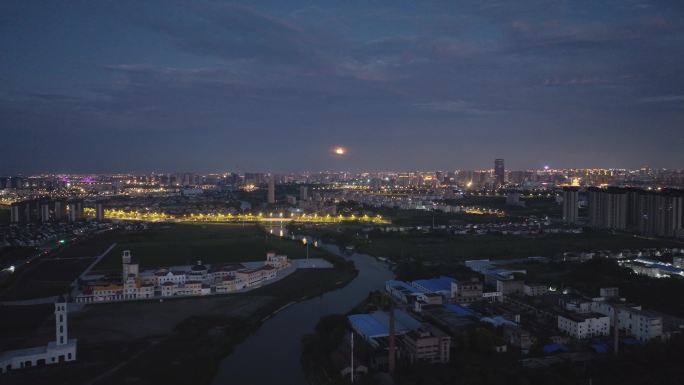 江苏盐城夜景航拍