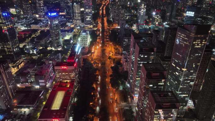 深圳南山区高新园建筑群夜景航拍