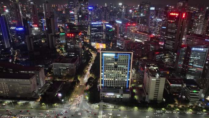 深圳南山区科技园建筑群夜景航拍