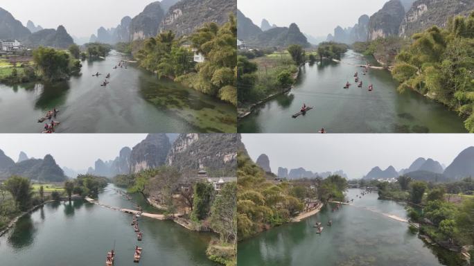 桂林山水游客船航拍