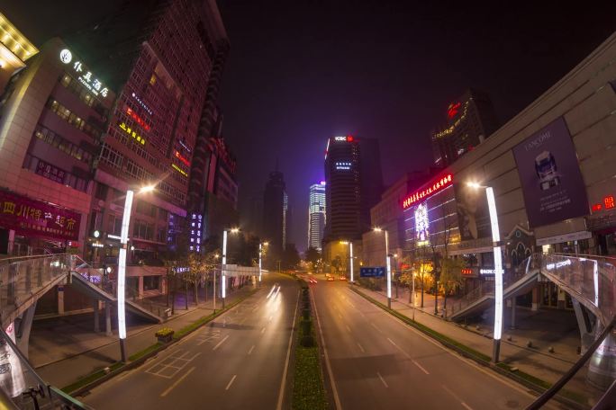 成都春熙路夜景大范围延时摄影原素材