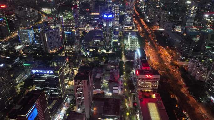 深圳南山区高新园建筑群夜景航拍