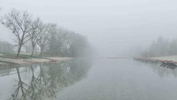 4K航拍福建武夷山风景区 晨雾 竹筏码头