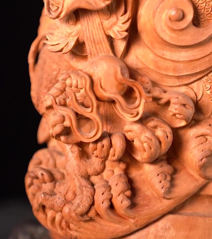 龙头木头木雕雕刻木座特写展示工艺品摆件