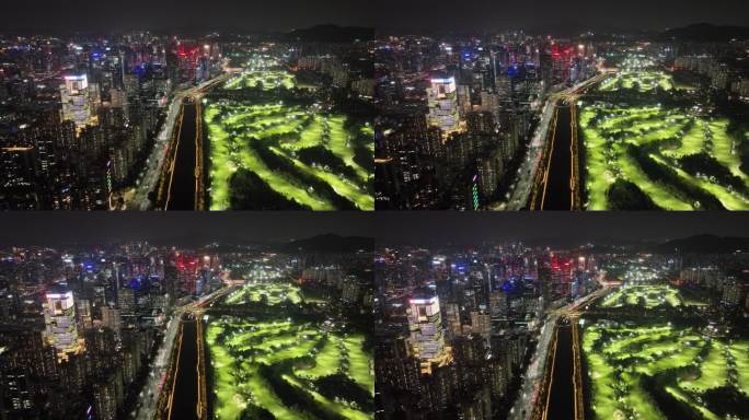 深圳南山区科技园建筑群夜景航拍