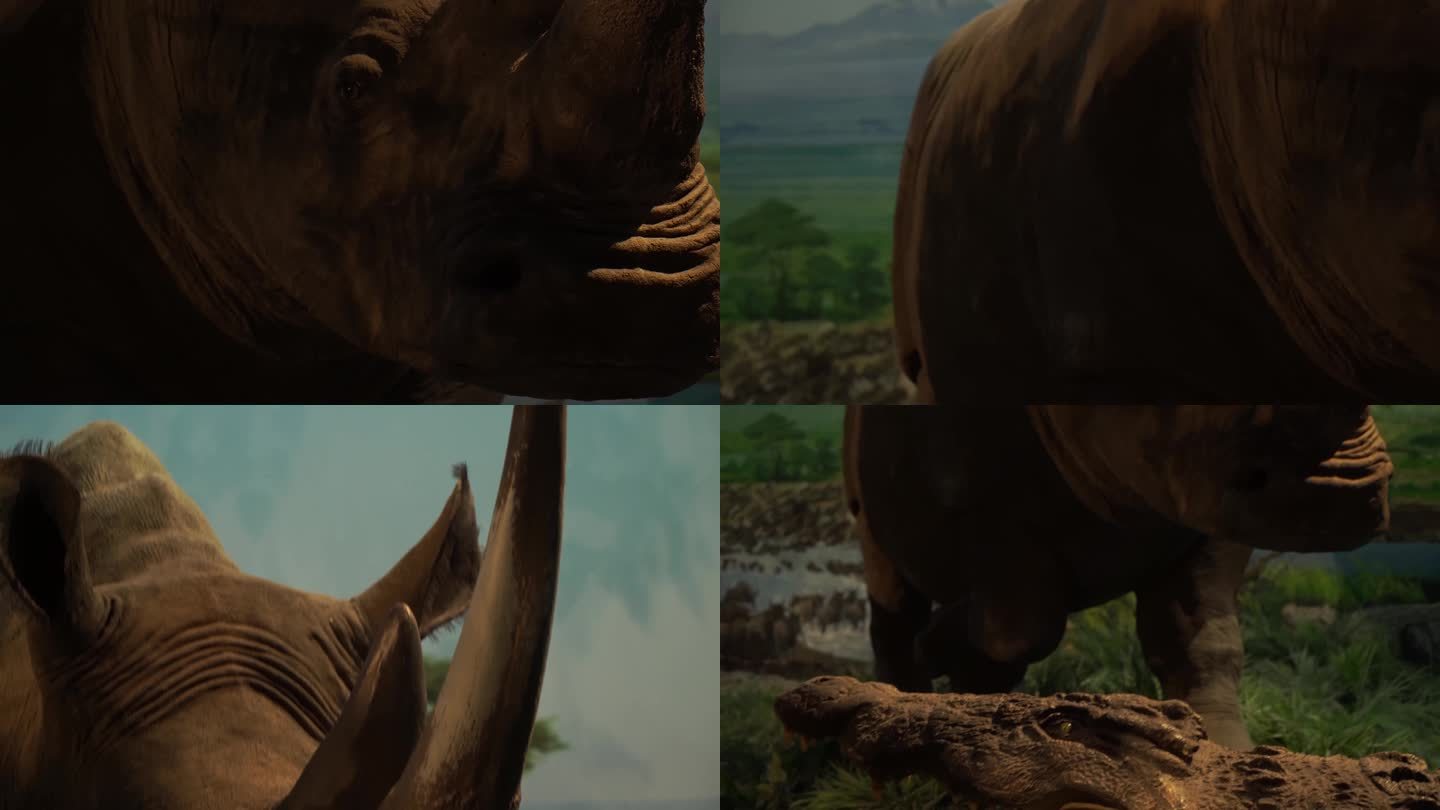 镜头合集野生犀牛犀牛角非洲动物标本