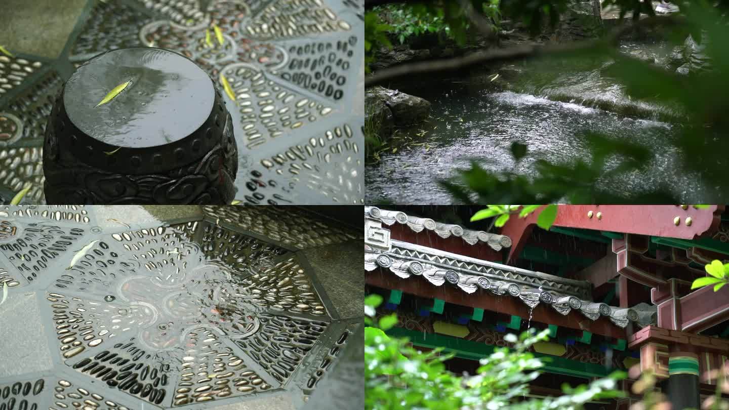 雨中的古建筑济南趵突泉实拍