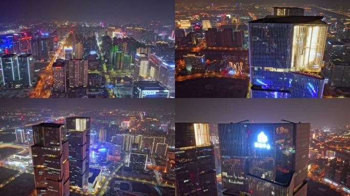 郑州双子塔楼航拍夜景
