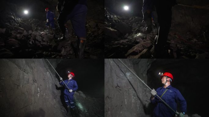 煤矿金属矿挖矿工人挖矿开采探洞空镜