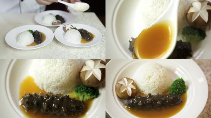 【实拍】海参捞饭烹饪制作实拍素材