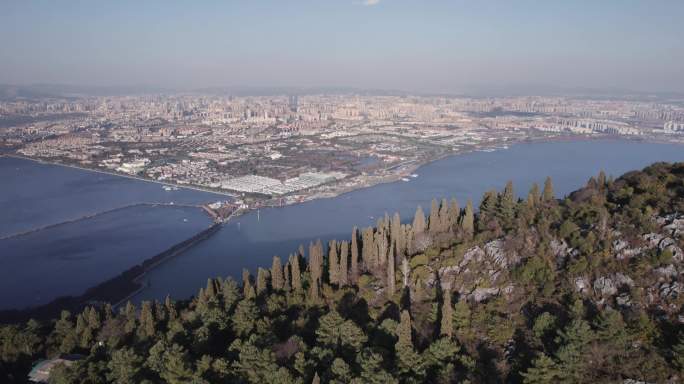 4k 航拍云南昆明西山风景区滇池素材